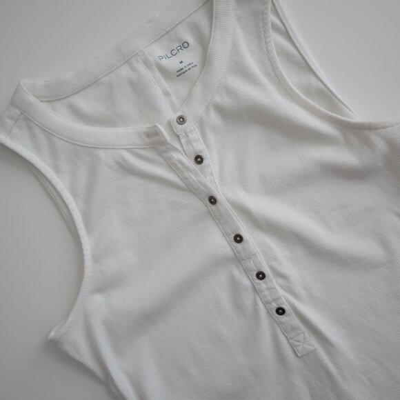 Pilcro White Ribbed Button Front Tank Top | M - Picture 6 of 6